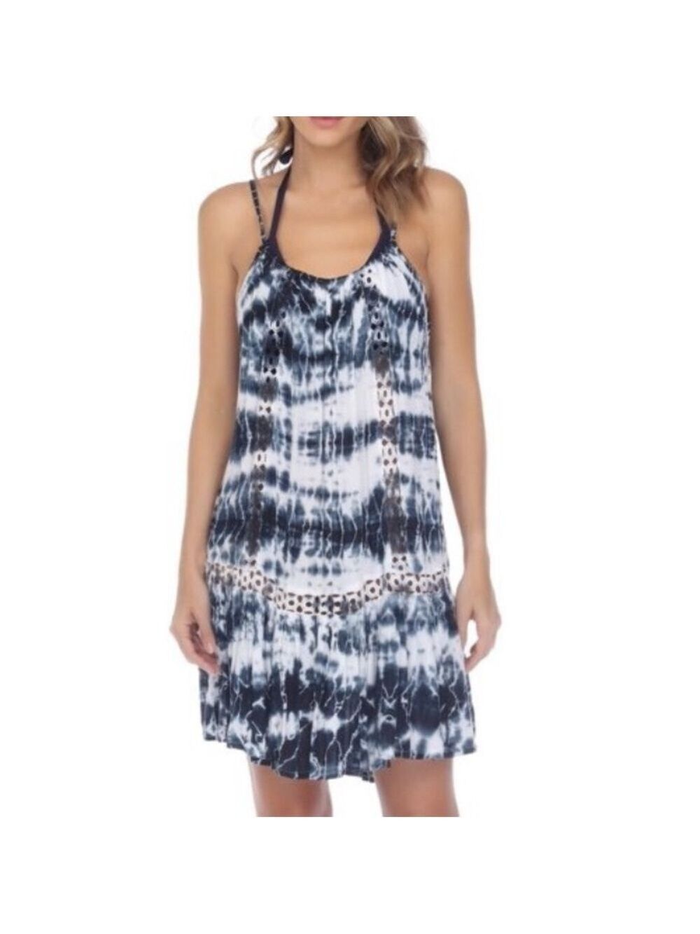 Nwt Raviya NAVY TIE-DYE Sleeveless Crochet Swim Cover-Up Dress -S